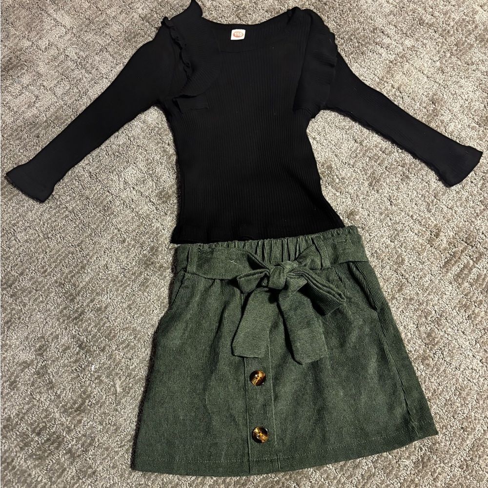 Black Top with Green Skirt Set